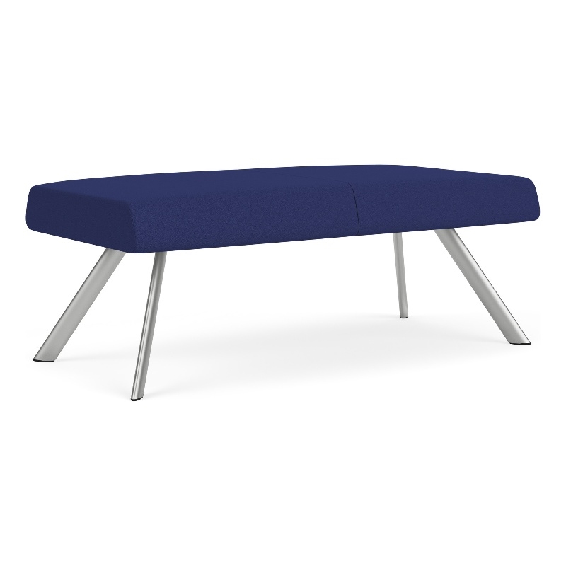Willow Lounge Lobby Reception Waiting 2 Seat Bench / Silver Steel / Blue