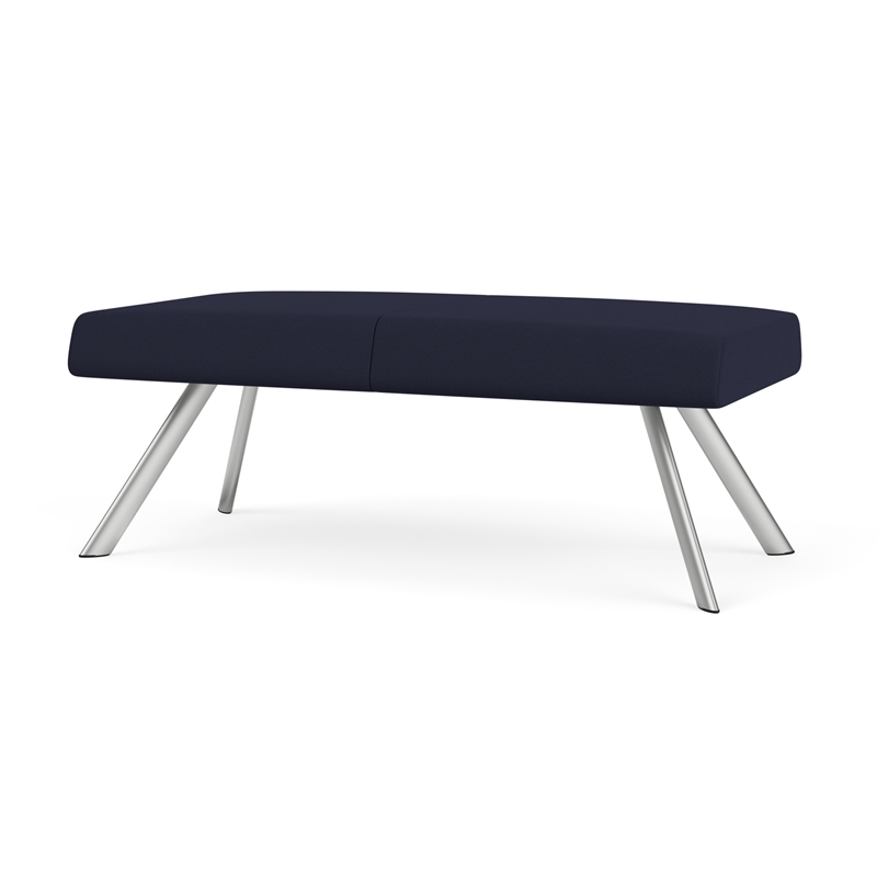 Willow Lounge Lobby Reception Waiting 2 Seat Bench / Silver Steel / Navy Blue