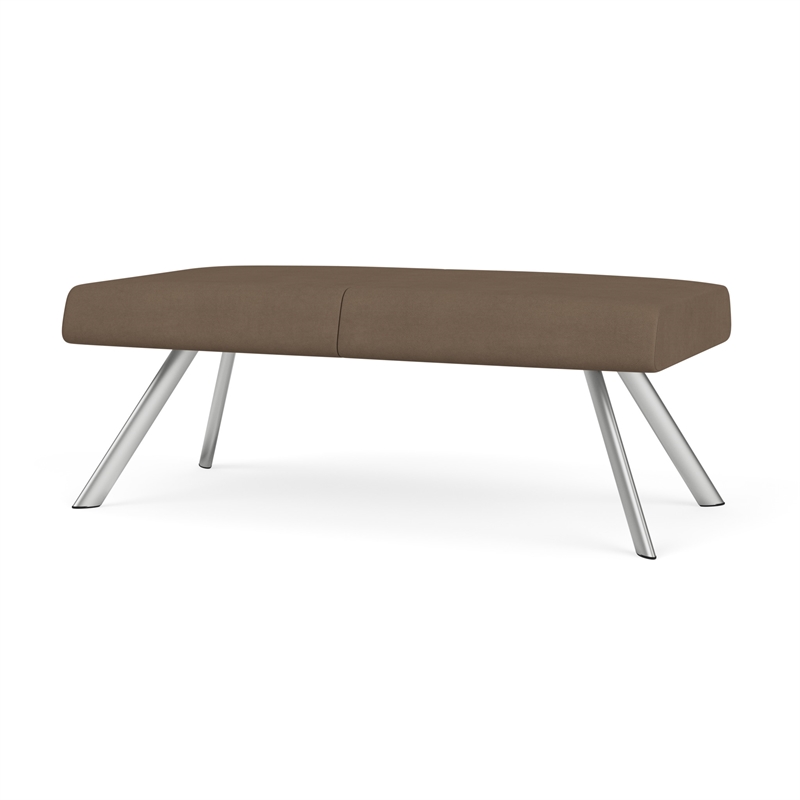 Willow Lounge Lobby Reception Waiting 2 Seat Bench / Silver Steel / Brown