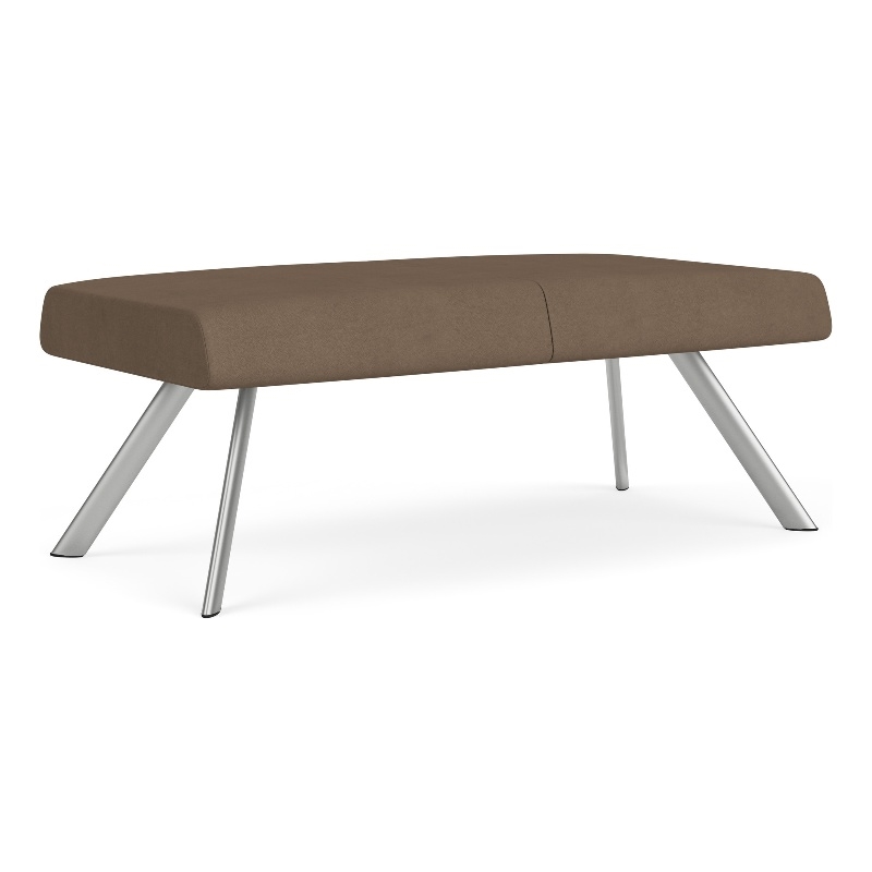 Willow Lounge Lobby Reception Waiting 2 Seat Bench / Silver Steel / Brown