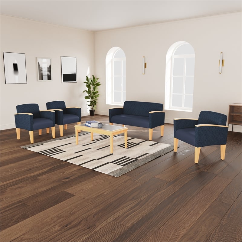 Belmont Lounge Lobby Reception Waiting Guest Chair / Walnut Wood Legs / Blue