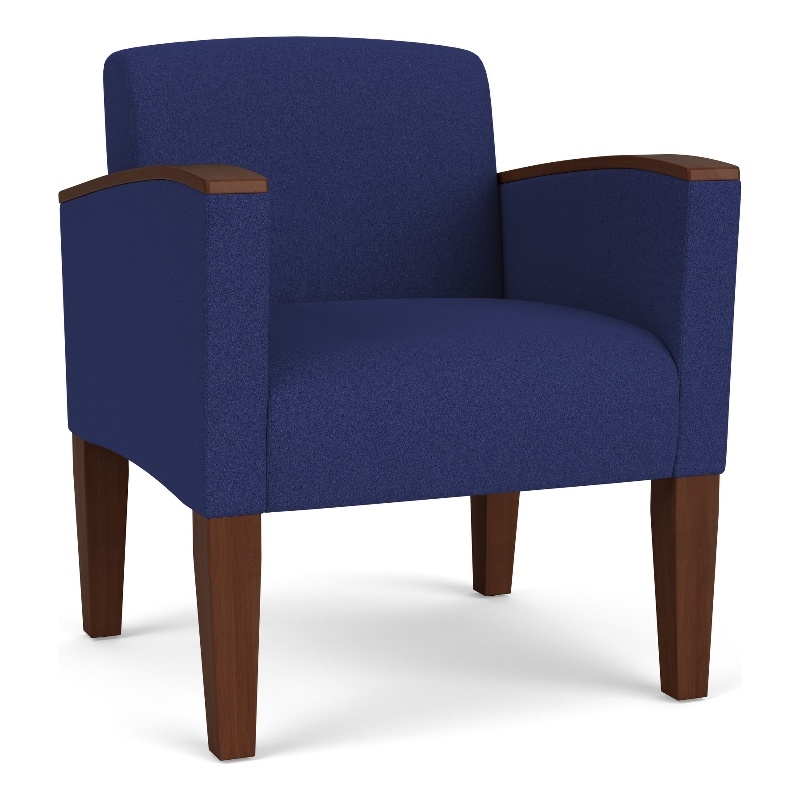 Belmont Lounge Lobby Reception Waiting Guest Chair / Walnut Wood Legs / Blue