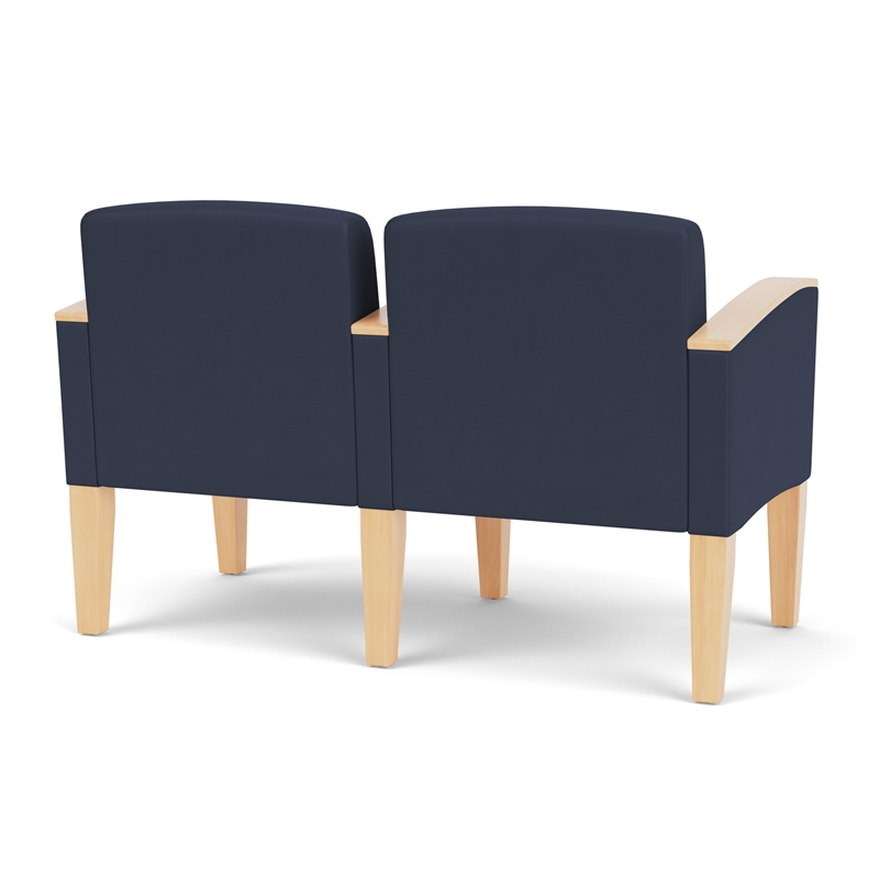 Belmont Lounge Reception 2 Seat Tandem Seating / Natural Wood Legs / Blue