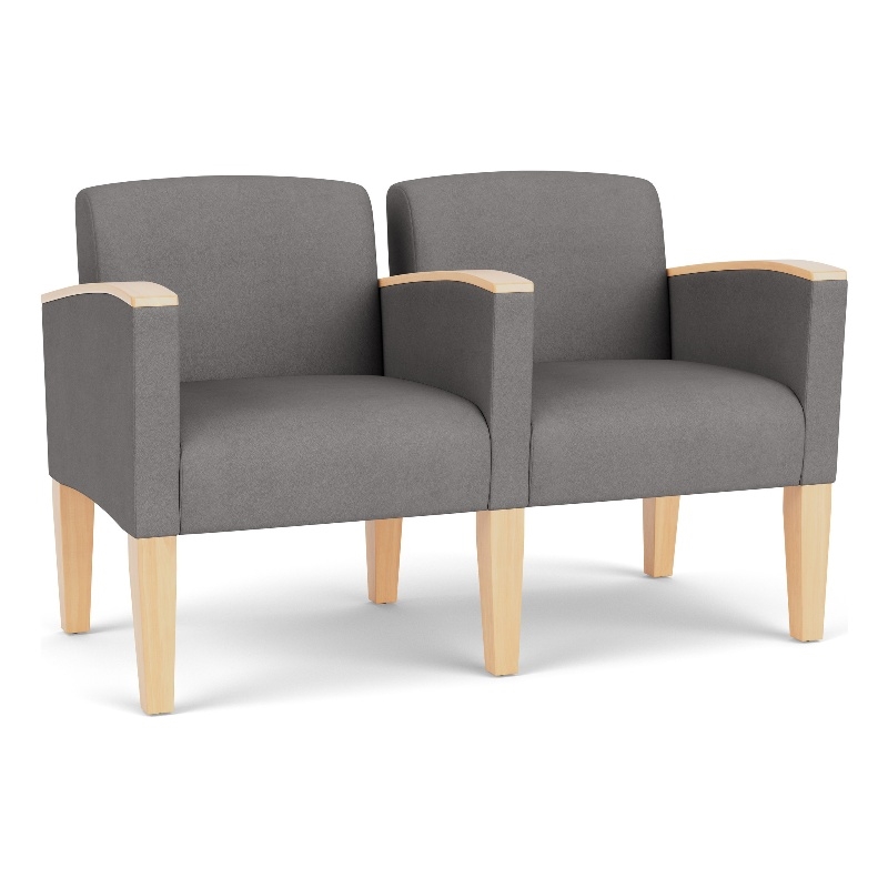 Belmont Lounge Reception 2 Seat Tandem Seating / Natural Wood Legs / Light Gray