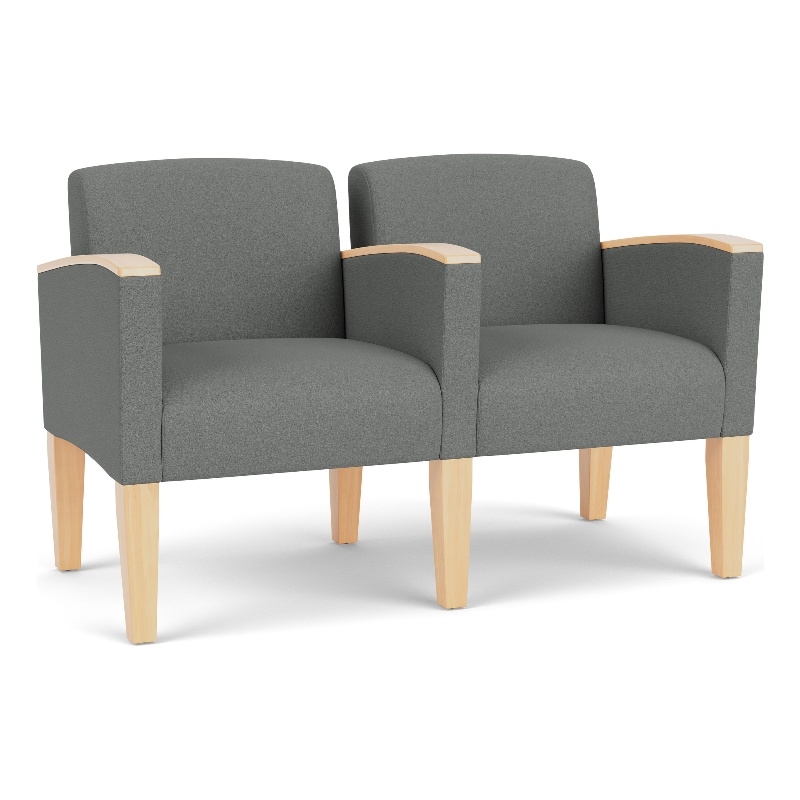 Belmont Lounge Reception 2 Seat Tandem Seating / Natural Wood Legs / Light Gray