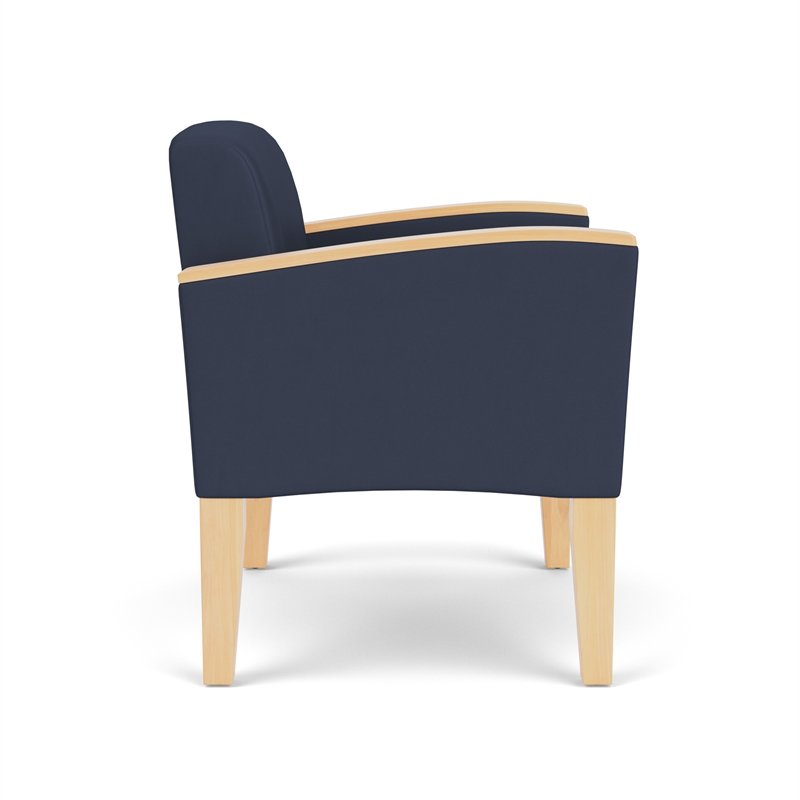 Belmont Lounge Reception Waiting Oversize Guest Chair / Natural Wood Legs / Blue