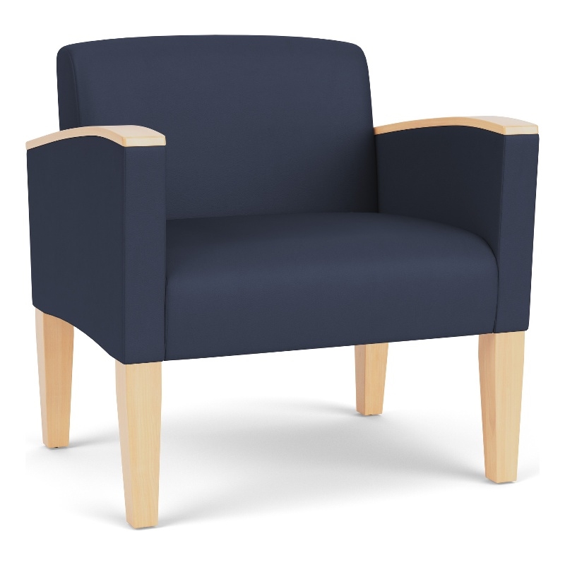 Belmont Lounge Reception Waiting Oversize Guest Chair / Natural Wood Legs / Blue