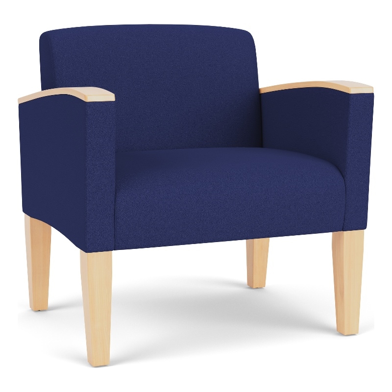 Belmont Lounge Reception Waiting Oversize Guest Chair / Natural Wood Legs / Blue