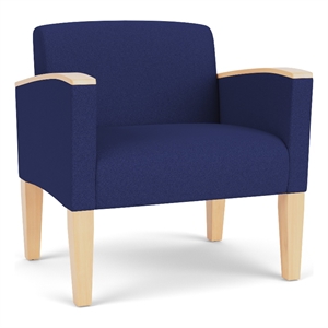 Belmont Lounge Reception Waiting Oversize Guest Chair / Natural Wood Legs / Blue