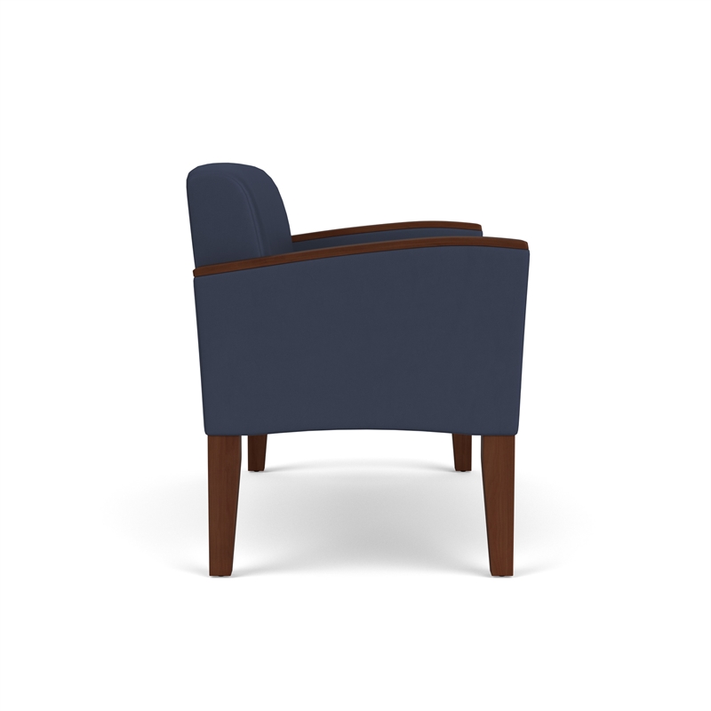 Belmont Lounge Lobby Reception Waiting Loveseat / Walnut Wood Legs / Blue