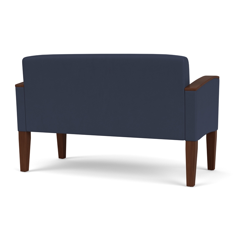 Belmont Lounge Lobby Reception Waiting Loveseat / Walnut Wood Legs / Blue