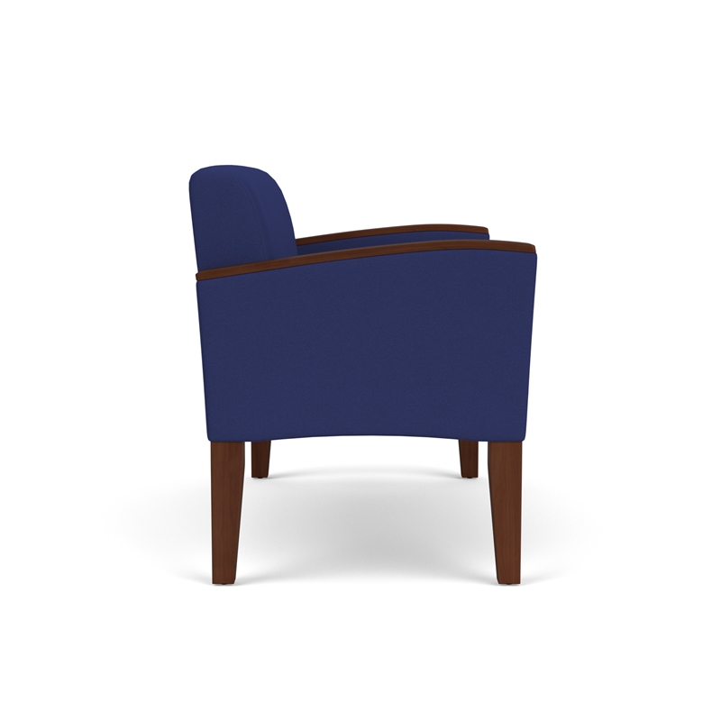 Belmont Lounge Lobby Reception Waiting Loveseat / Walnut Wood Legs / Blue