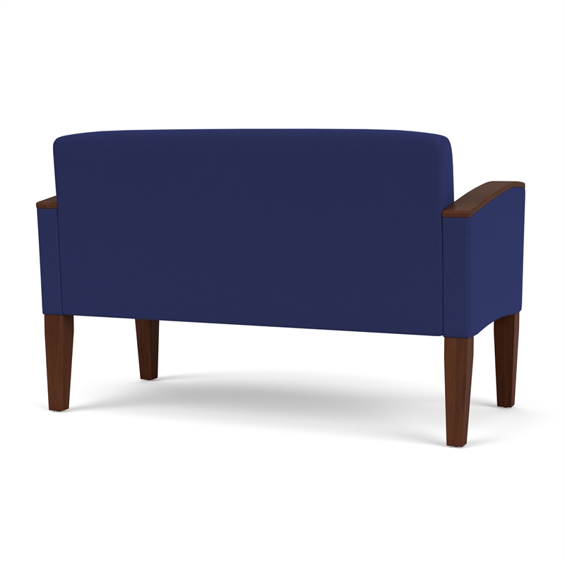 Belmont Lounge Lobby Reception Waiting Loveseat / Walnut Wood Legs / Blue