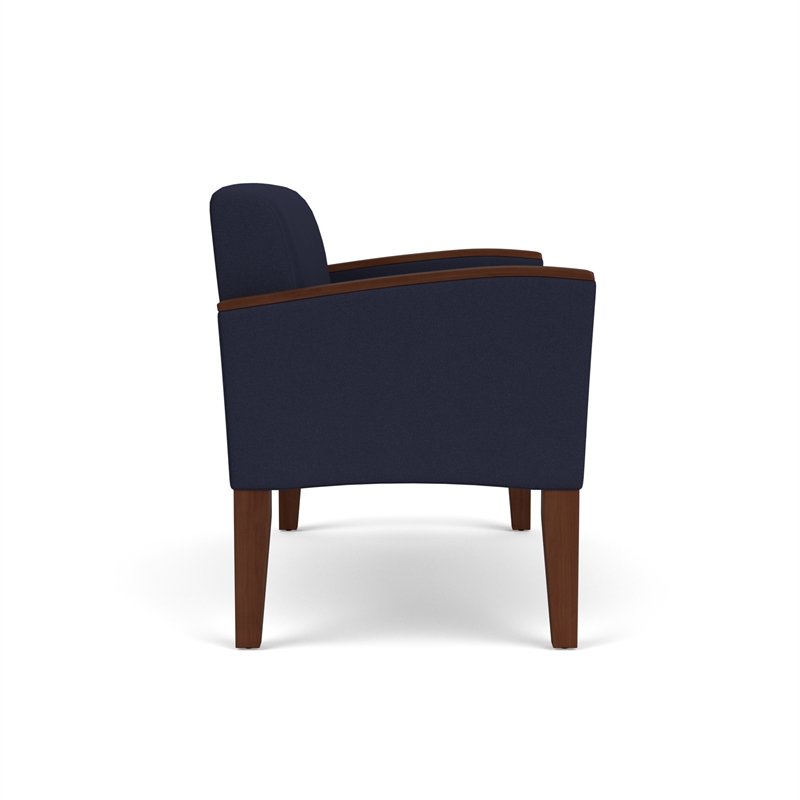 Belmont Lounge Lobby Reception Waiting Loveseat / Walnut Wood Legs / Navy Blue
