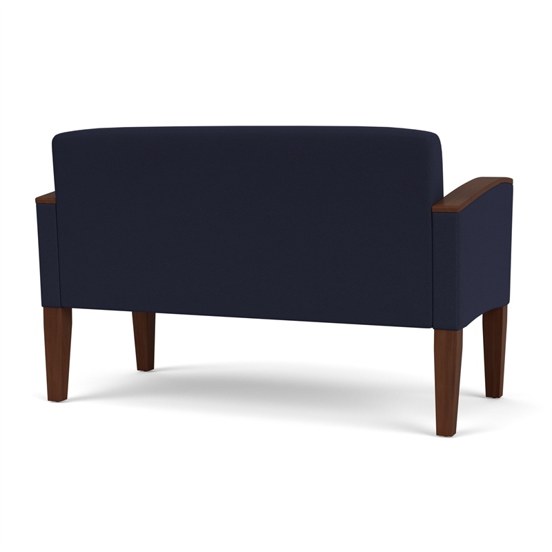 Belmont Lounge Lobby Reception Waiting Loveseat / Walnut Wood Legs / Navy Blue