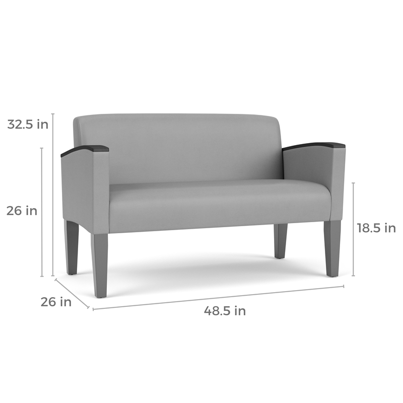 Belmont Lounge Lobby Reception Waiting Loveseat / Walnut Wood Legs / Navy Blue