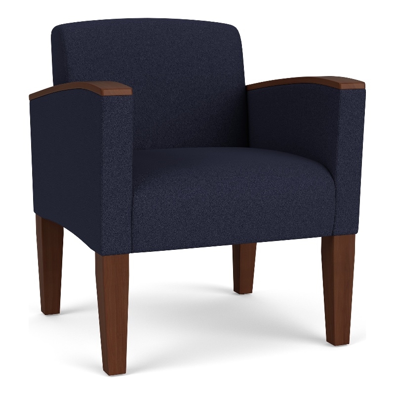 Belmont Lounge Reception Waiting Guest Chair / Walnut Wood Legs / Navy Blue
