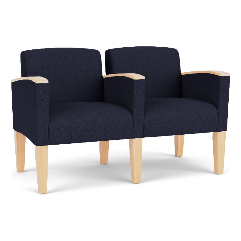 Belmont Lounge Reception 2 Seat Tandem Seating / Natural Wood Legs / Navy Blue