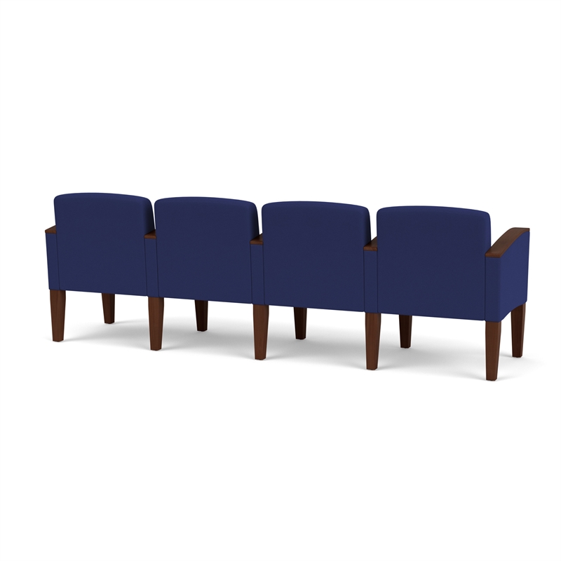 Belmont Lounge Reception Waiting 4 Seat Tandem Seating / Walnut Wood Legs / Blue