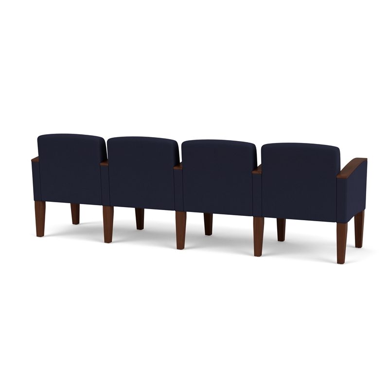 Belmont Lounge Reception 4 Seat Tandem Seating / Walnut Wood Legs / Navy Blue