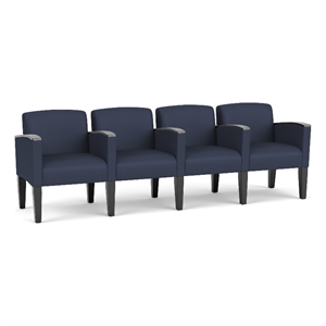 Belmont Lounge Reception Waiting 4 Seat Tandem Seating / Black Steel Legs / Blue