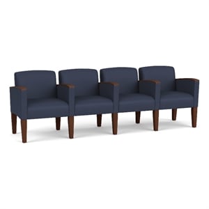 Belmont Lounge Reception Waiting 4 Seat Tandem Seating / Walnut Wood Legs / Blue