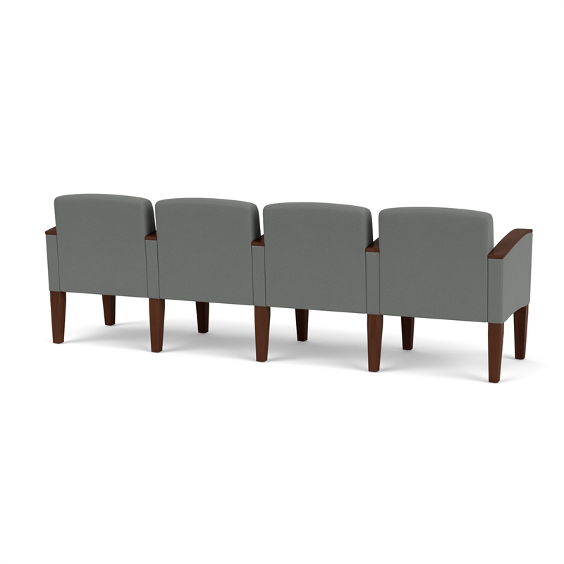 Belmont Lounge Reception 4 Seat Tandem Seating / Walnut Wood Legs / Light Gray