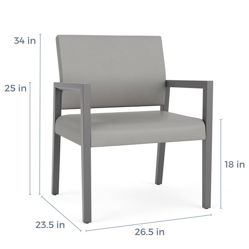 Lesro Brooklyn Waiting Reception Wide Guest Chair Wood Frame in Gray