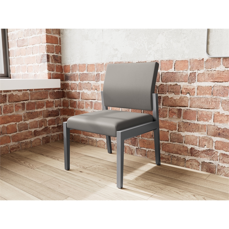 Lesro Brooklyn Waiting Reception Armless Guest Chair Wood Frame in Gray
