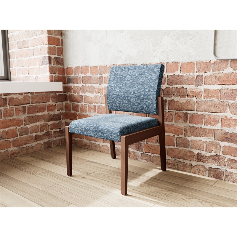 Lesro Brooklyn Waiting Reception Armless Guest Chair Wood Frame in Blue
