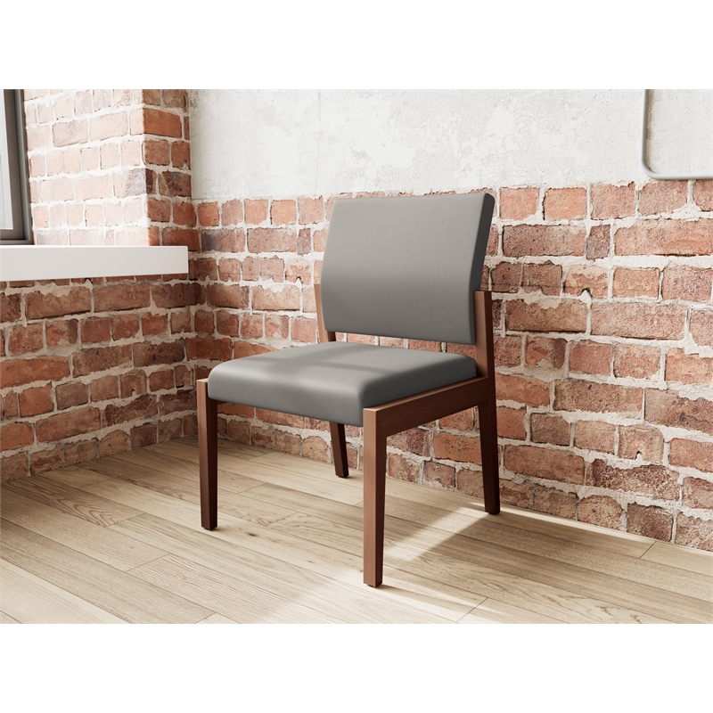 Lesro Brooklyn Waiting Reception Armless Guest Chair Wood Frame in Gray