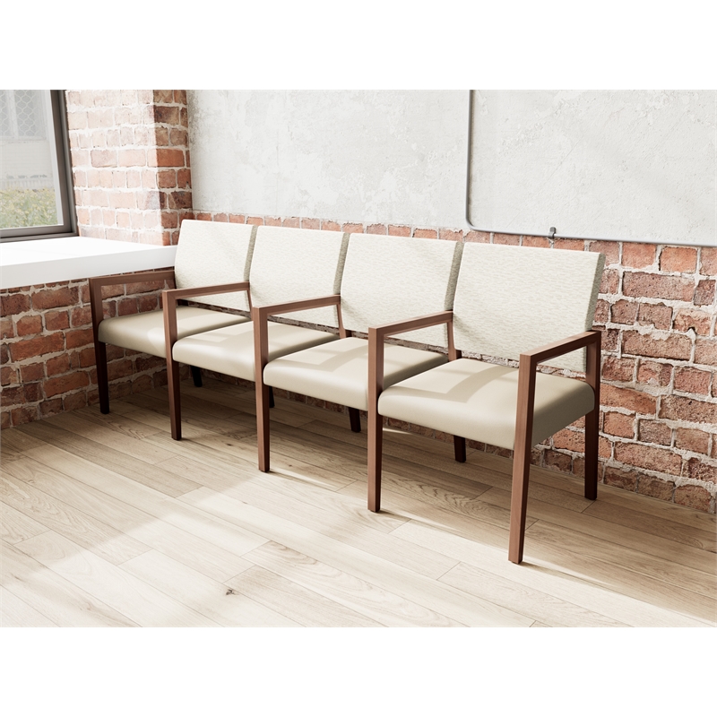 Lesro Brooklyn Waiting Reception 4 Seat Tandem Seating Wood Frame in Brown