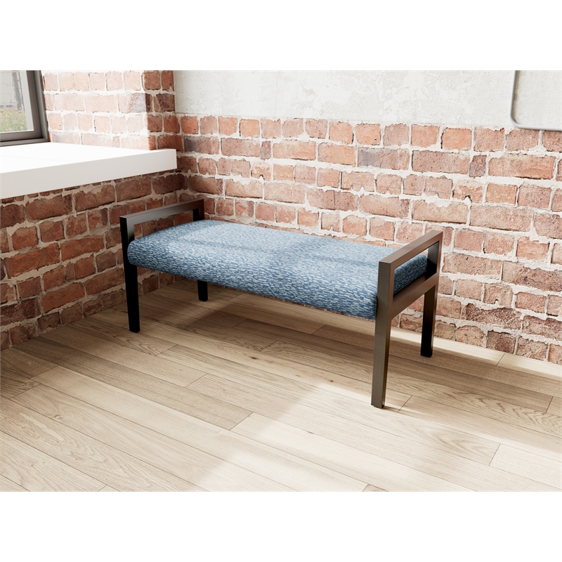 Lesro Brooklyn Waiting Reception 2 Seat Bench Wood Frame in Blue