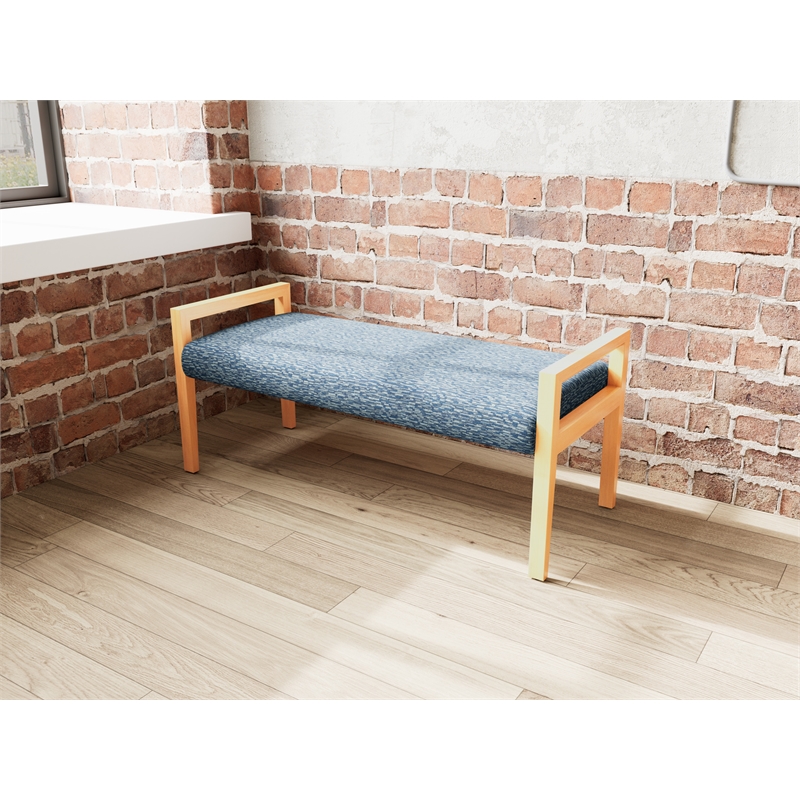 Lesro Brooklyn Waiting Reception 2 Seat Bench Wood Frame in Blue