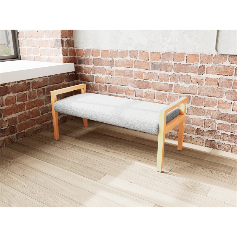 Lesro Brooklyn Waiting Reception 2 Seat Bench Wood Frame in Gray