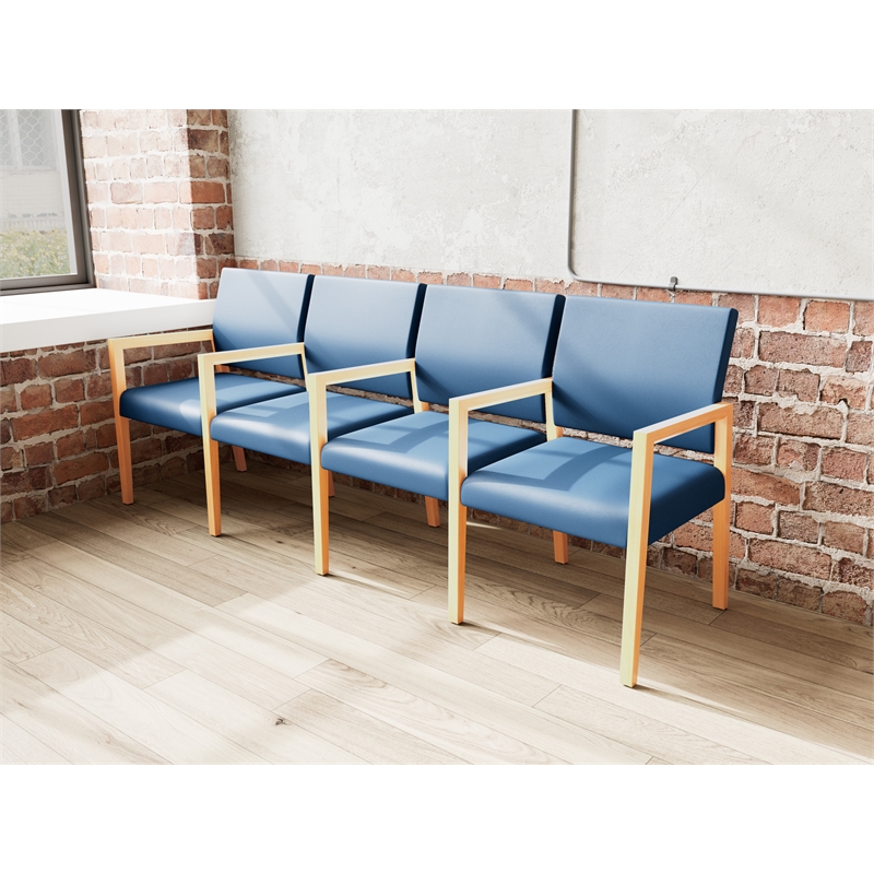 Lesro Brooklyn Waiting Reception 4 Seat Tandem Seating Wood Frame in Blue