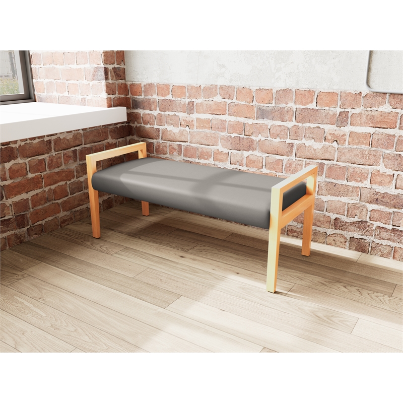 Lesro Brooklyn Waiting Reception 2 Seat Bench Wood Frame in Gray