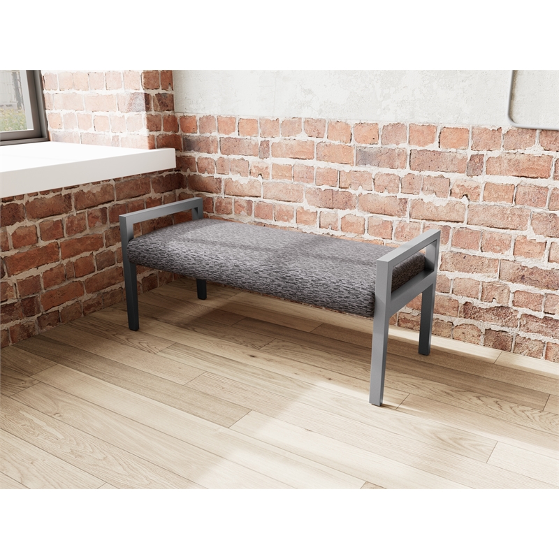 Lesro Brooklyn Waiting Reception 2 Seat Bench Wood Frame in Gray