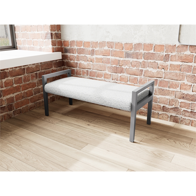 Lesro Brooklyn Waiting Reception 2 Seat Bench Wood Frame in Gray