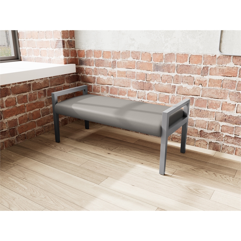 Lesro Brooklyn Waiting Reception 2 Seat Bench Wood Frame in Gray