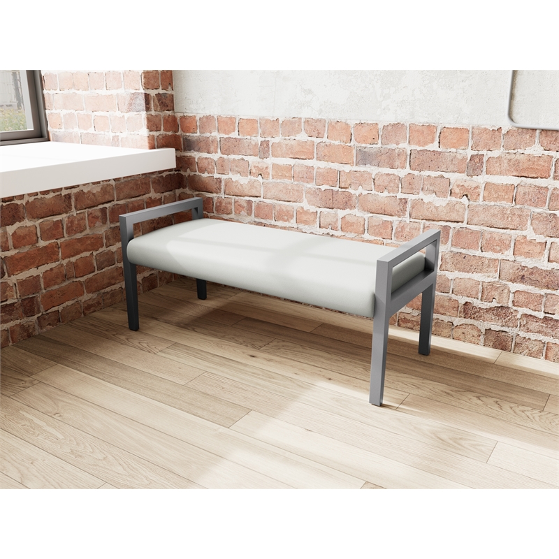 Lesro Brooklyn Waiting Reception 2 Seat Bench Wood Frame in Gray
