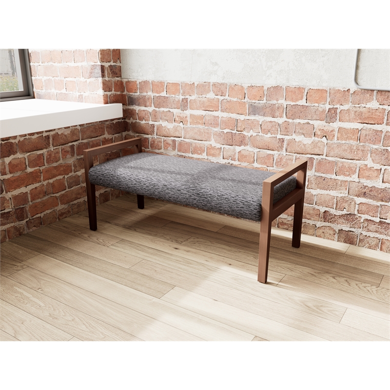 Lesro Brooklyn Waiting Reception 2 Seat Bench Wood Frame in Gray