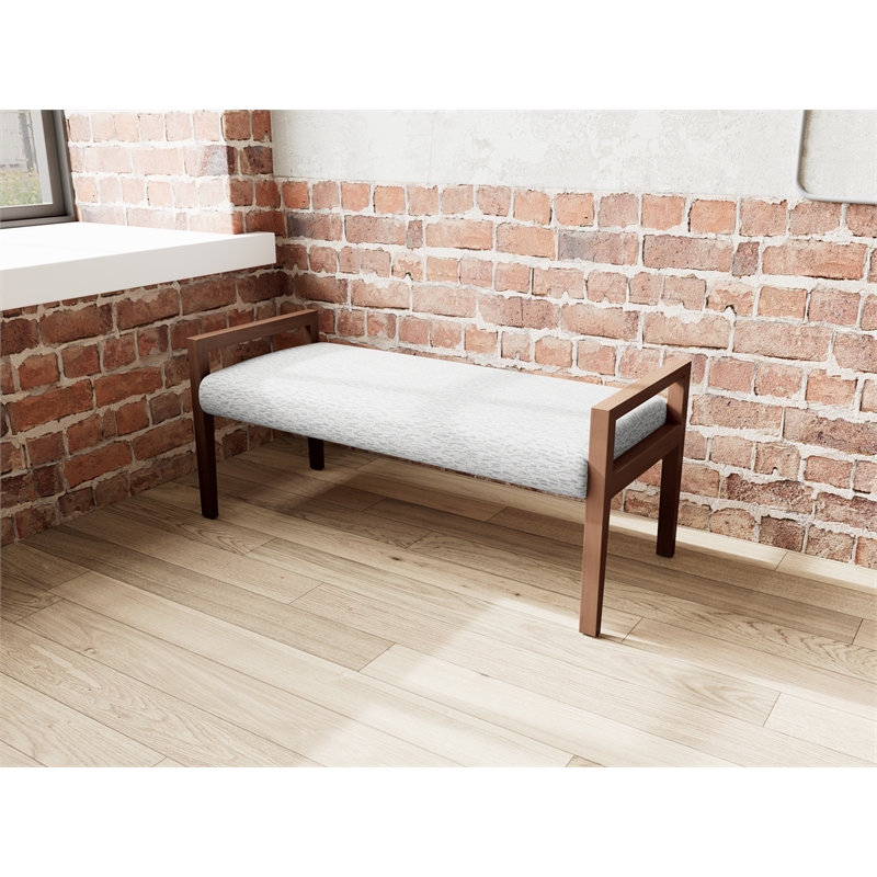 Lesro Brooklyn Waiting Reception 2 Seat Bench Wood Frame in Gray
