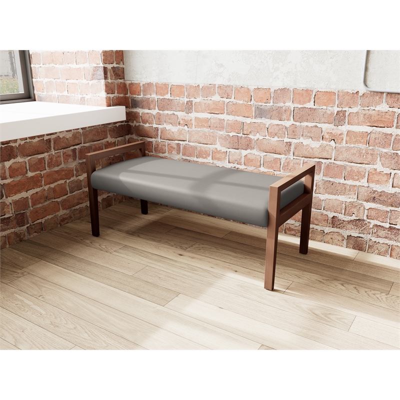 Lesro Brooklyn Waiting Reception 2 Seat Bench Wood Frame in Gray