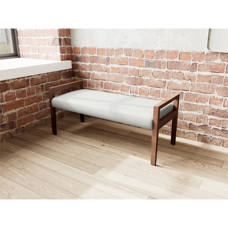 Lesro Brooklyn Waiting Reception 2 Seat Bench Wood Frame in Gray
