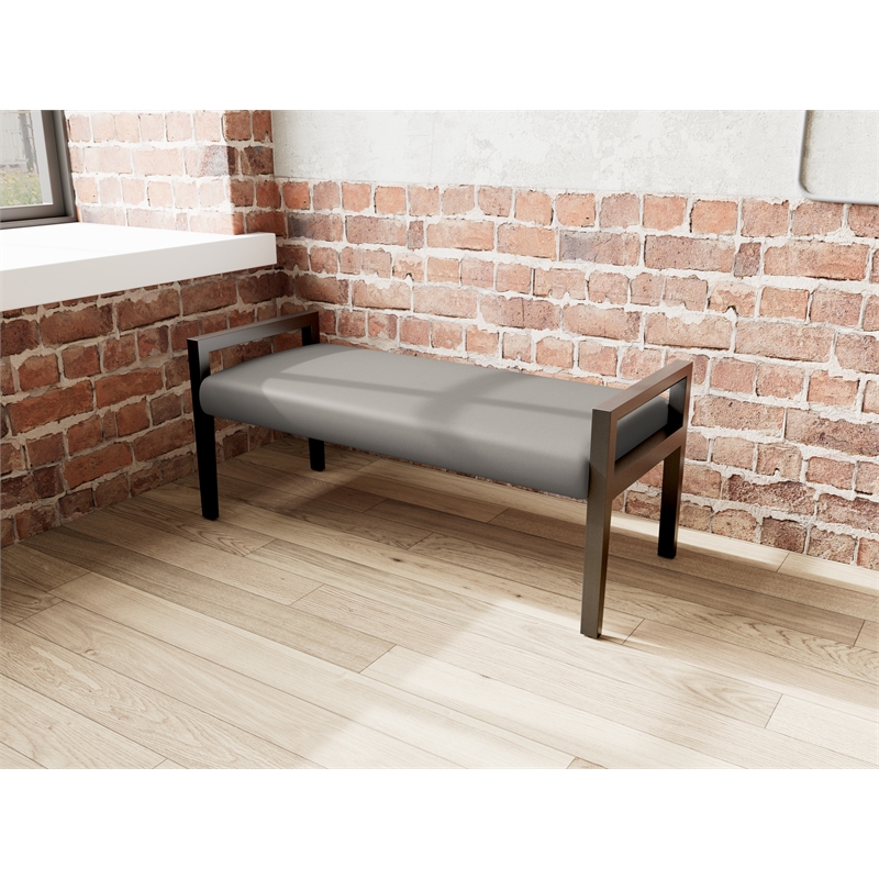 Lesro Brooklyn Waiting Reception 2 Seat Bench Wood Frame in Gray