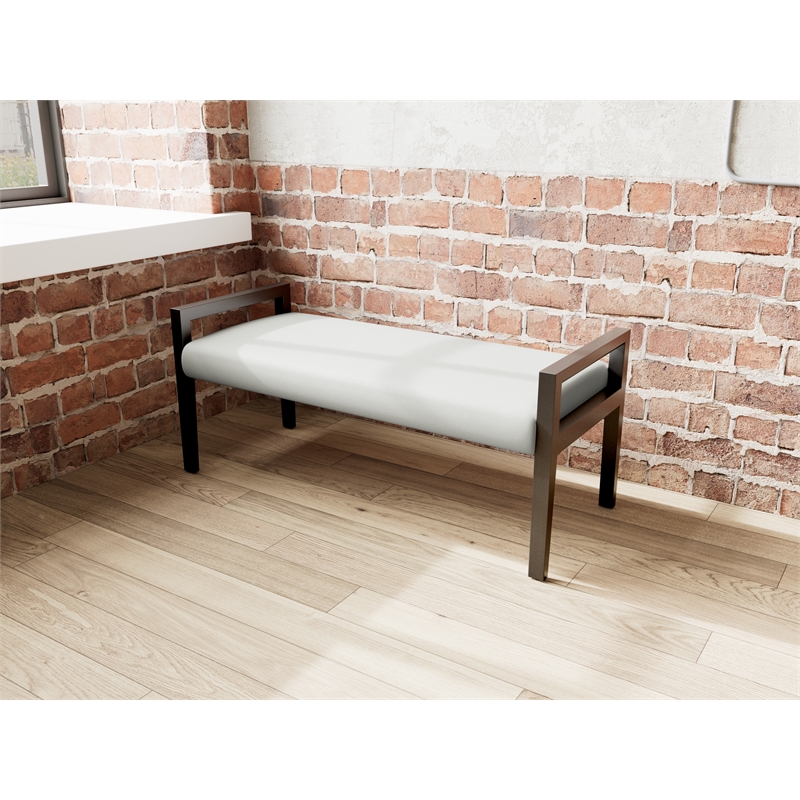Lesro Brooklyn Waiting Reception 2 Seat Bench Wood Frame in Gray
