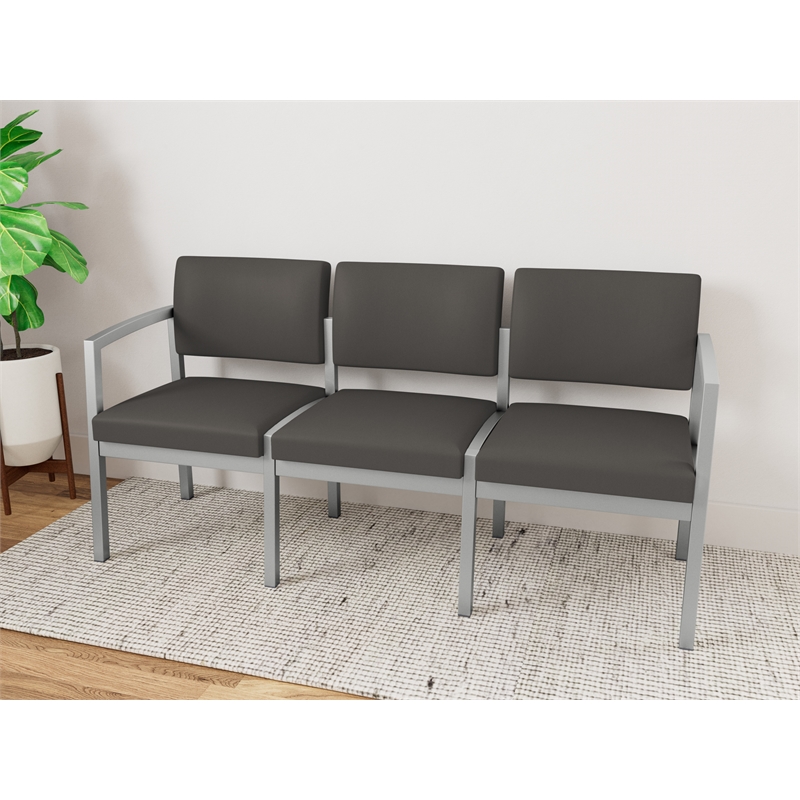 Lesro Industries Steel Waiting Reception 3 Seat Sofa Steel Frame in Gray