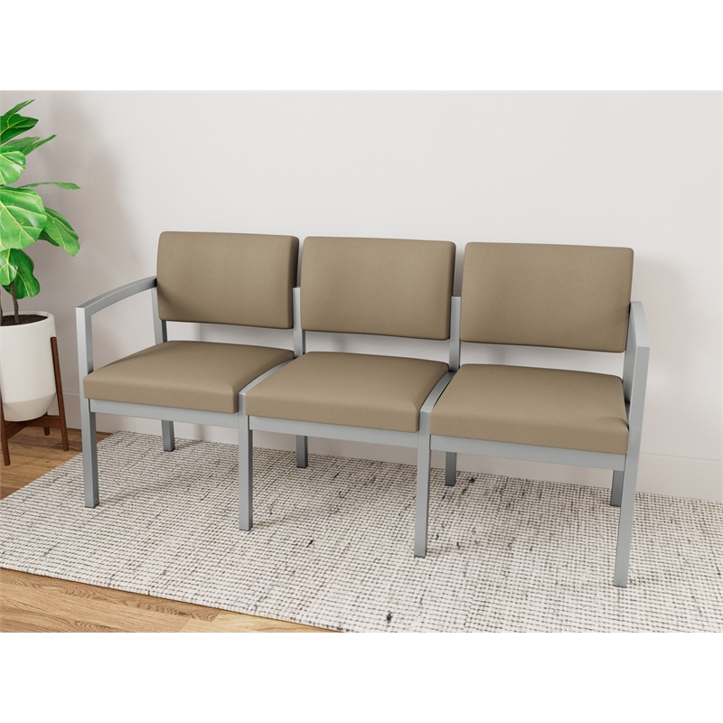 Lesro Industries Steel Waiting Reception 3 Seat Sofa Steel Frame in Brown