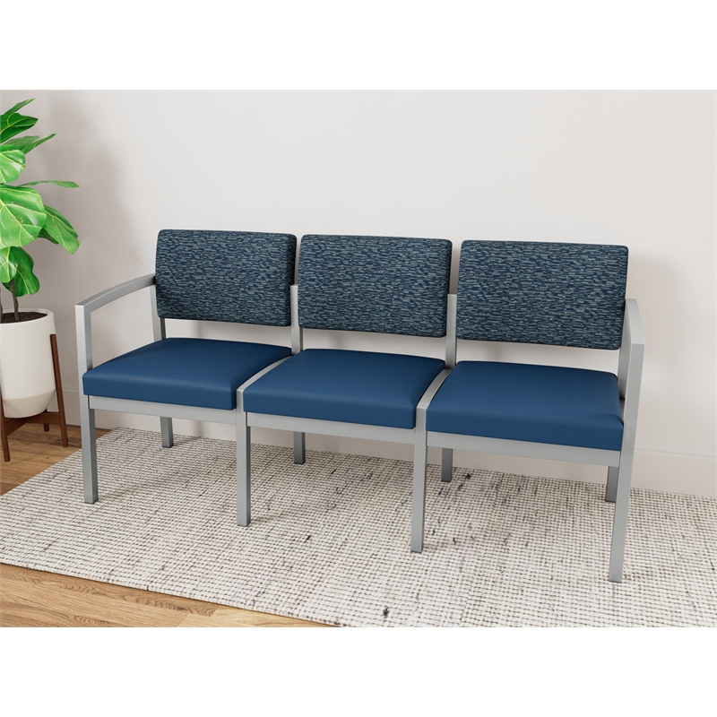 Lesro Industries Steel Waiting Reception 3 Seat Sofa Steel Frame in Blue